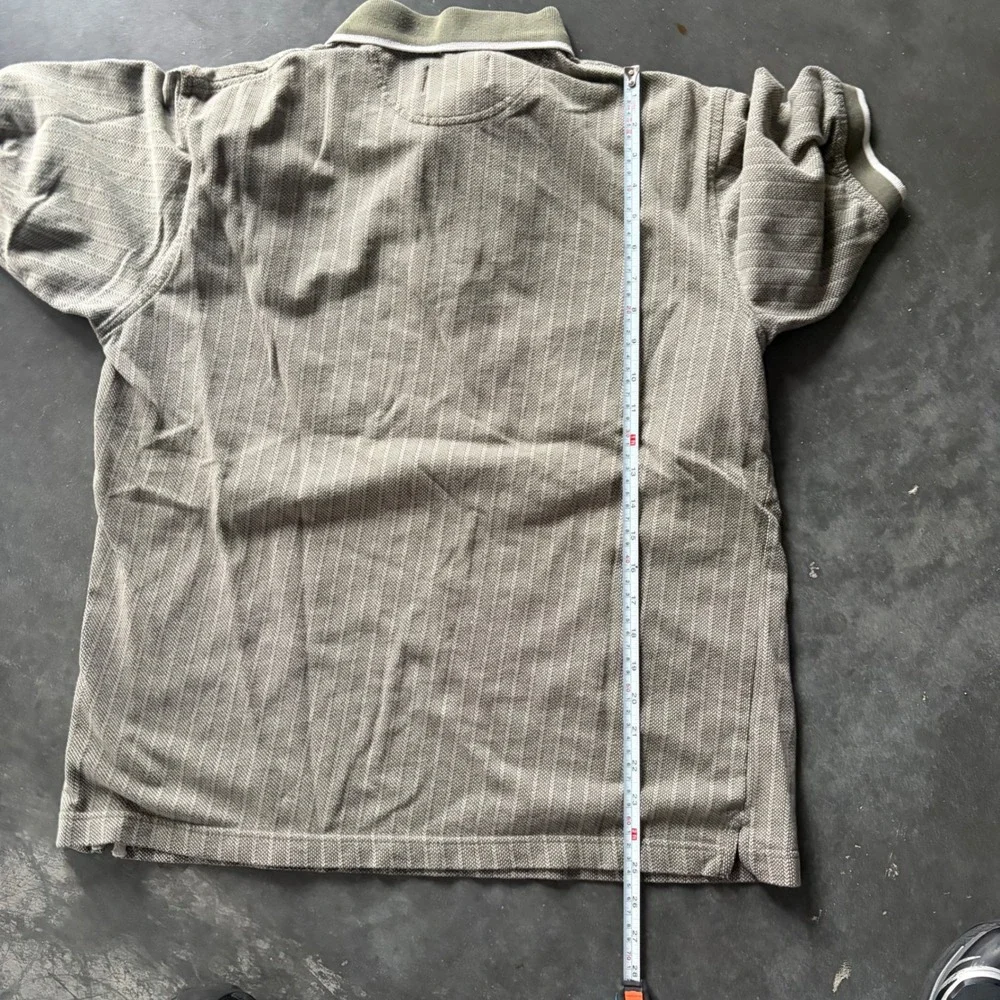 Remark Editors Note Mens Green Striped Short Sleeve Cotton Polo Shirt Medium